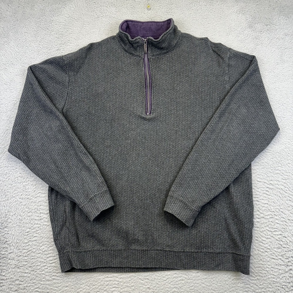 Straight Down Pullover Sweater Mens Large Gray Quarter Zip Cotton Casual Golf‎